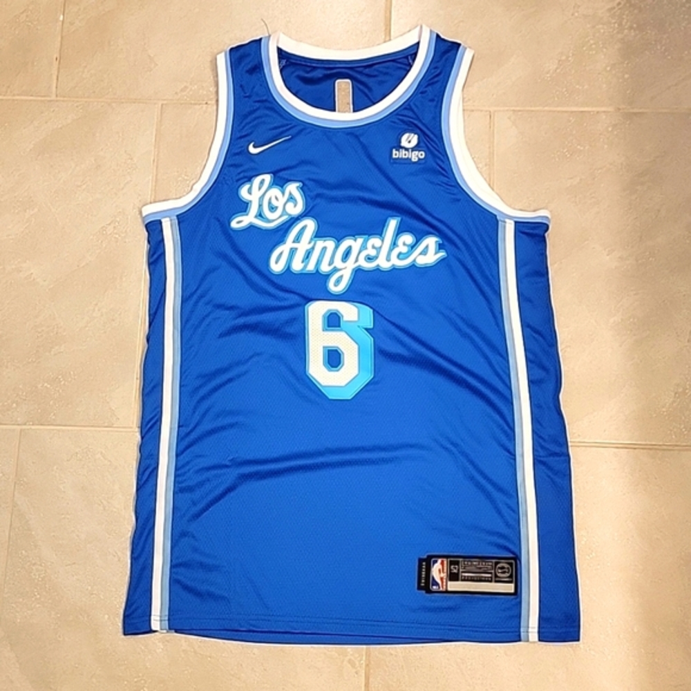 Lebron James Blue City Los Angeles Lakers Jersey Size L #6 Stitched. Swingman